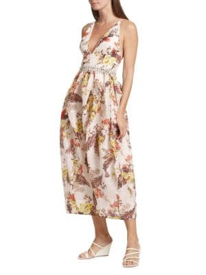 Zimmermann Matchmaker Tulip Linen-Silk Midi-Dress on SALE | Saks OFF 5TH | Saks Fifth Avenue OFF 5TH