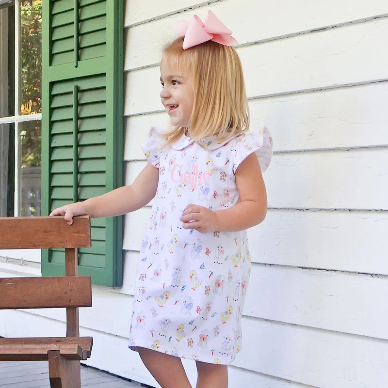Bunny Lamb And Chick Easter Print Peter Pan Collared Dress | Classic Whimsy