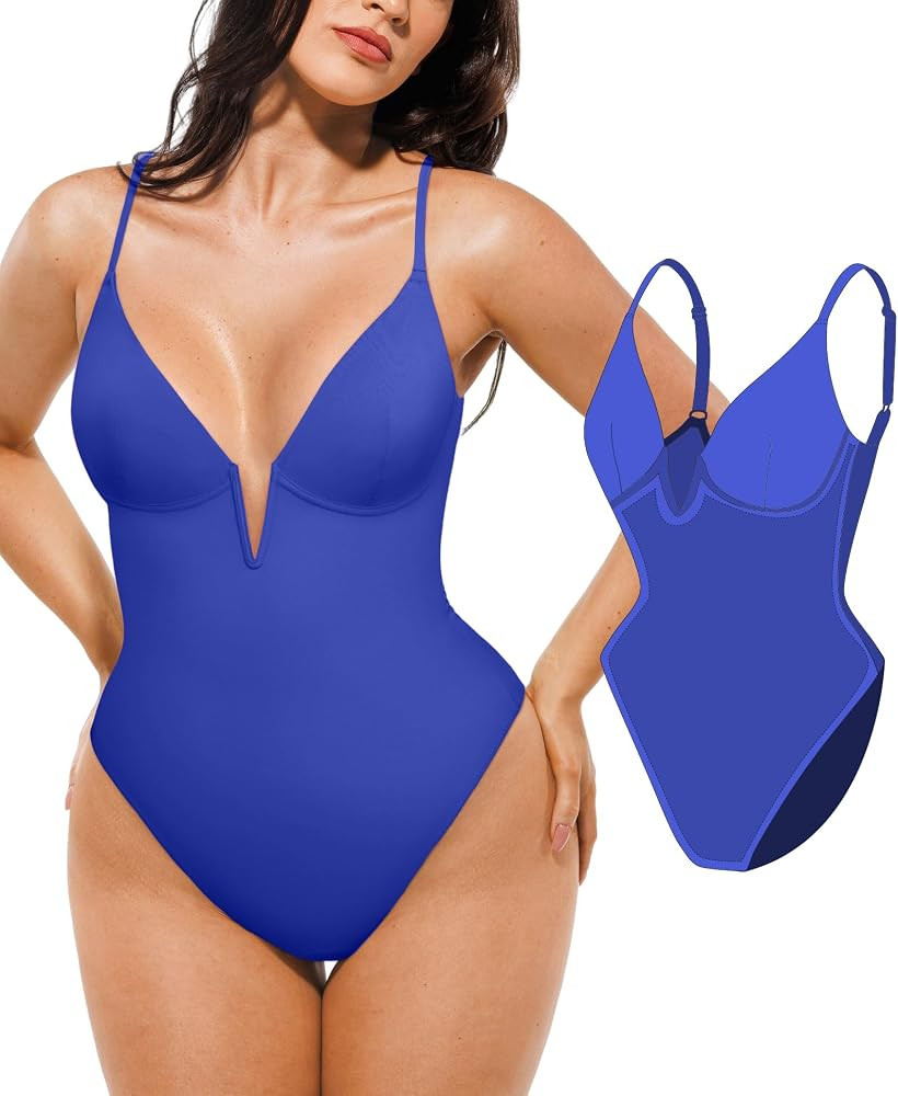 Popilush One Piece Swimsuits for Women Tummy Control Deep V Neck Underwire Shapewear Swimsuit Sum... | Amazon (US)
