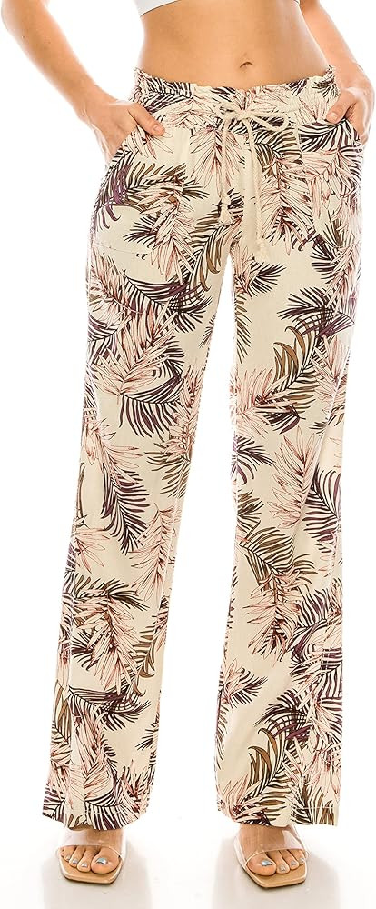 Cali1850 Women's Print Linen Pants - 32" Inseam Oceanside Drawstring Smocked Waist Casual Lounge ... | Amazon (US)