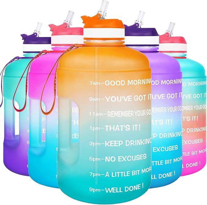 BuildLife Gallon Motivational Water Bottle Wide Mouth with Straw & Time Marked to Drink More Dail... | Amazon (US)