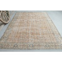 6.7x9.4, Vintage Turkish Rug, Orange Distressed Pastel Beige Handwoven, Medallion, Oriental, Floral, | Etsy (US)