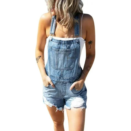 TAIAOJING Womens Rompers Shortalls Basic Stretch Denim Jean Shorts Overalls Rompers | Walmart (US)