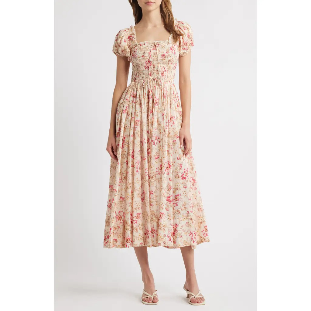 DÔEN Stanza Smocked Organic Cotton Midi Dress in Fleurs De Provence at Nordstrom Rack, Size X-Small | Nordstrom Rack