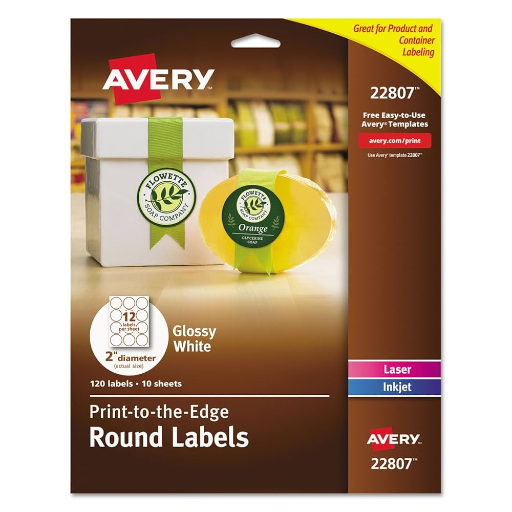 Avery Printable Round Labels, Sure Feed Technology, Glossy White Labels, 2" Diameter, Permanent A... | Amazon (US)