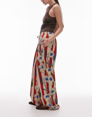 Topshop linen balloon red stripe floral stripe pants | ASOS | ASOS (Global)