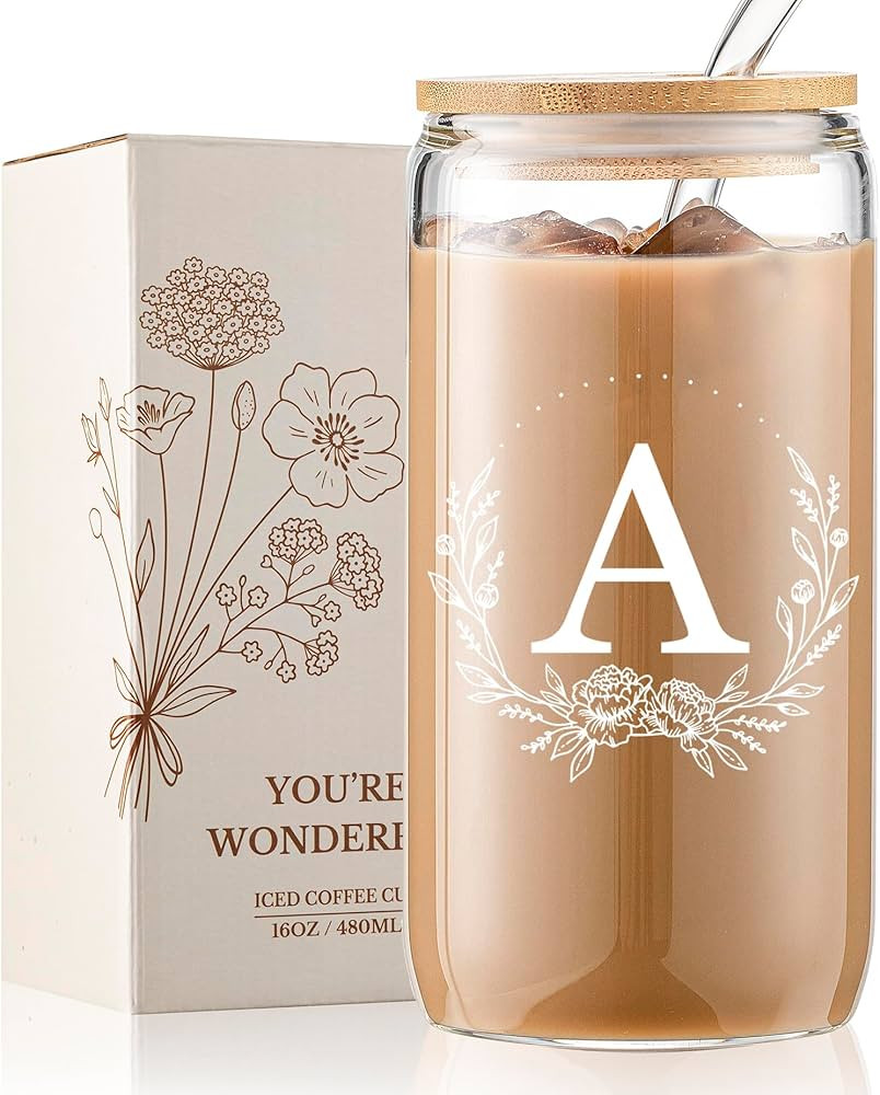 Personalized Gifts for Women, Monogrammed 16oz Glass Cups with Bamboo Lids and Straws, Customized... | Amazon (US)