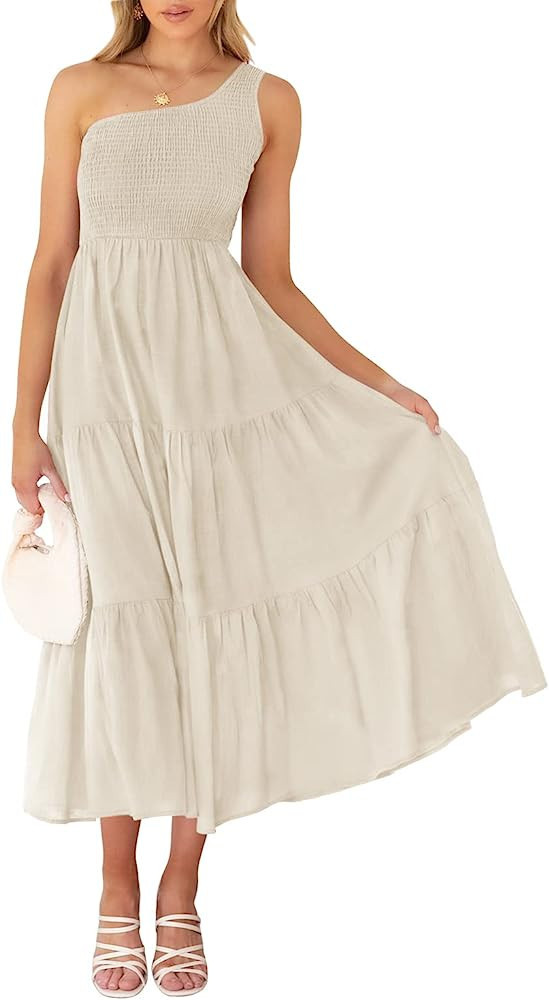 ZCSIA Women's 2023 Summer Boho One Shoulder Sleeveless White Maxi Dress Summer Maxi Dress Summer | Amazon (US)