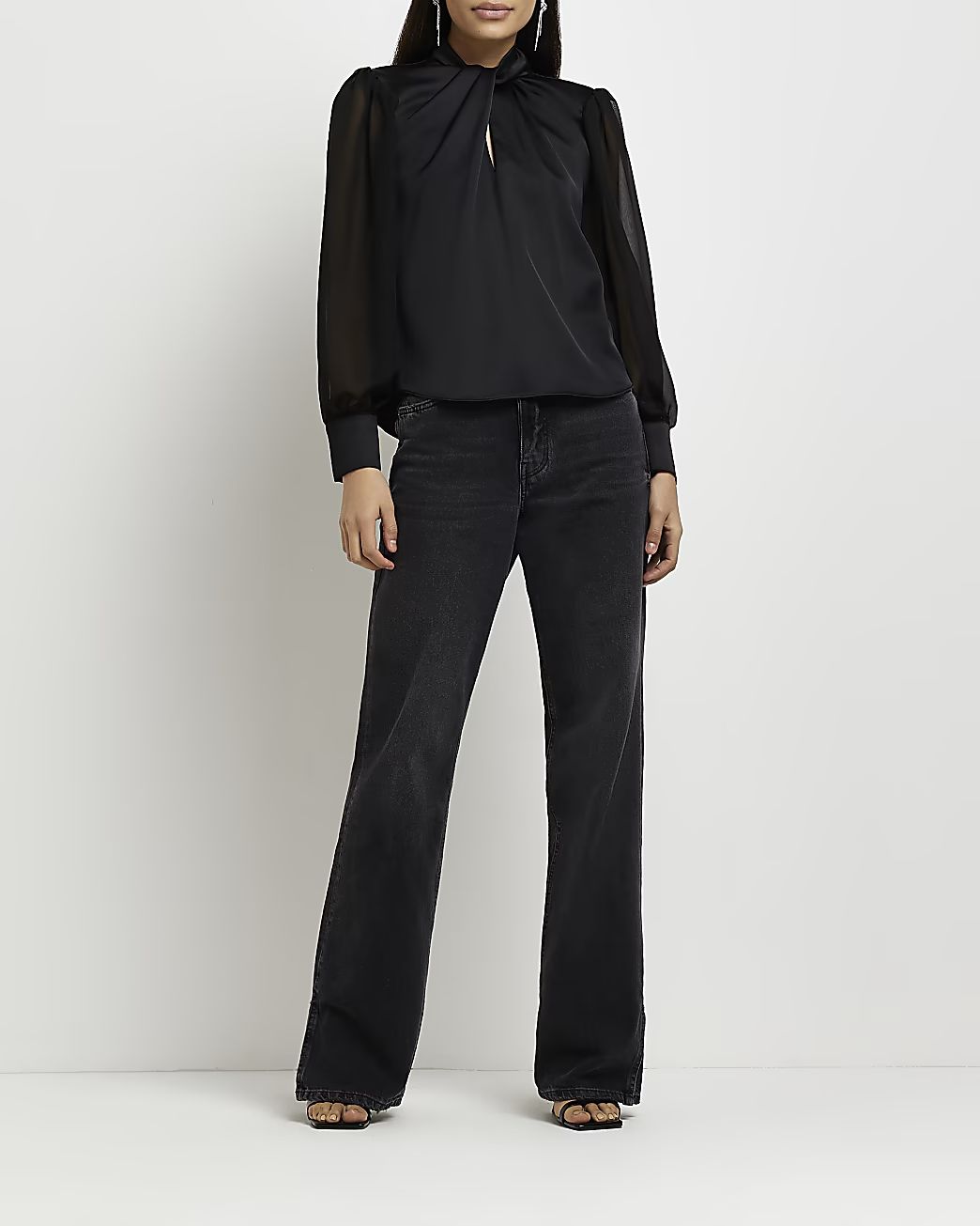 Black satin twist neck blouse | River Island (UK & IE)