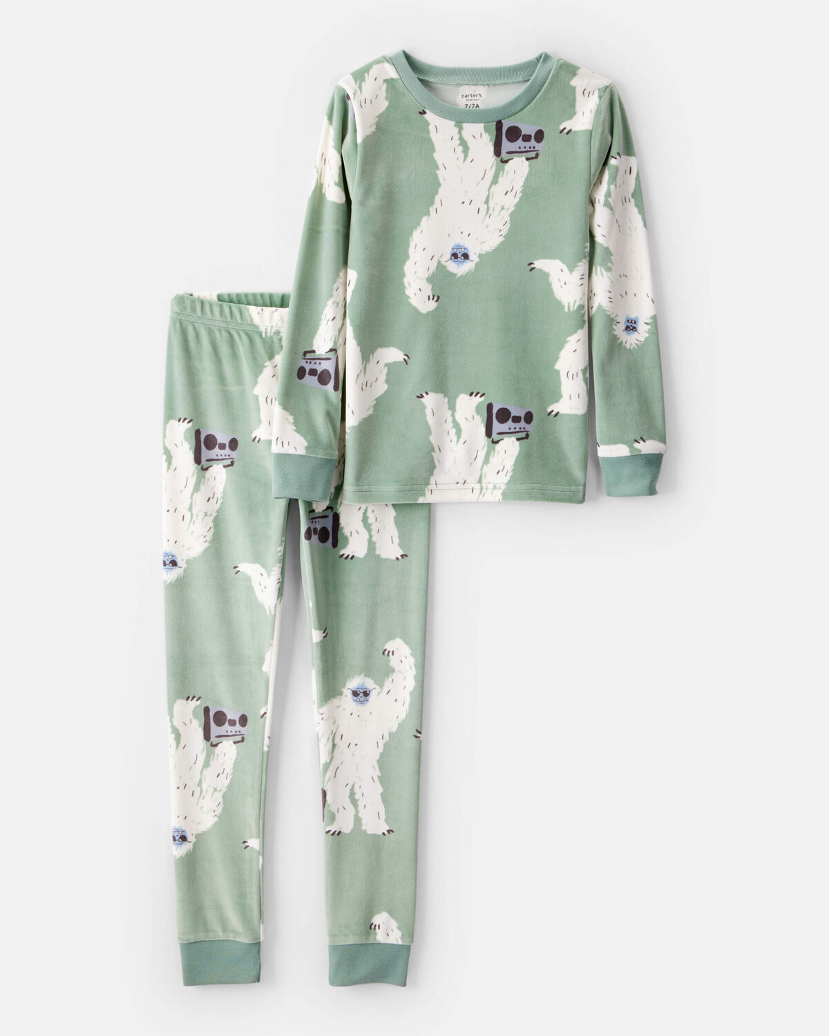 Boys Yeti Print DreamPlush Long-Sleeve Snug Fit 2-Piece Pajamas - Green | Carter's Inc