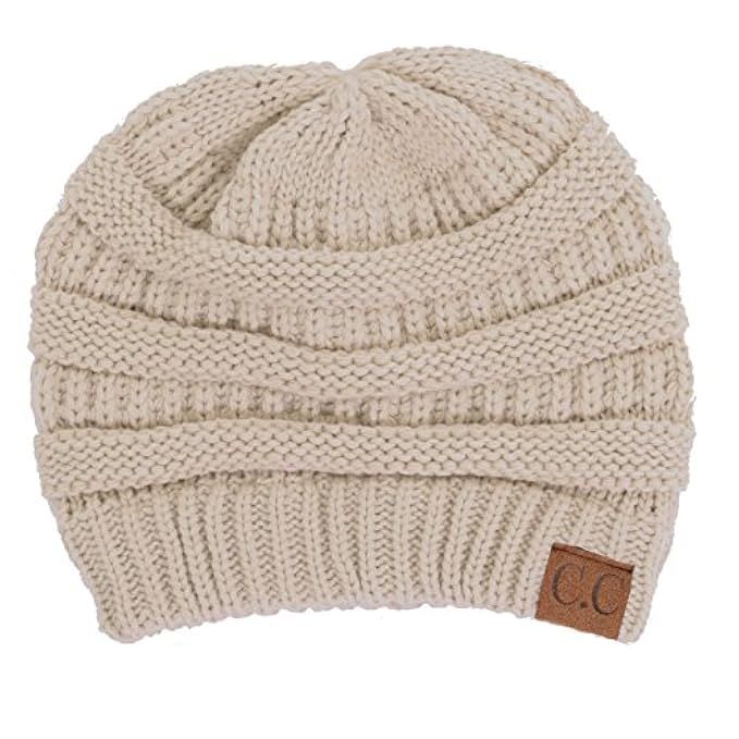 BYSUMMER C.C Warm Soft Cable Knit Skull Cap Slouchy Beanie Winter Hat | Amazon (US)