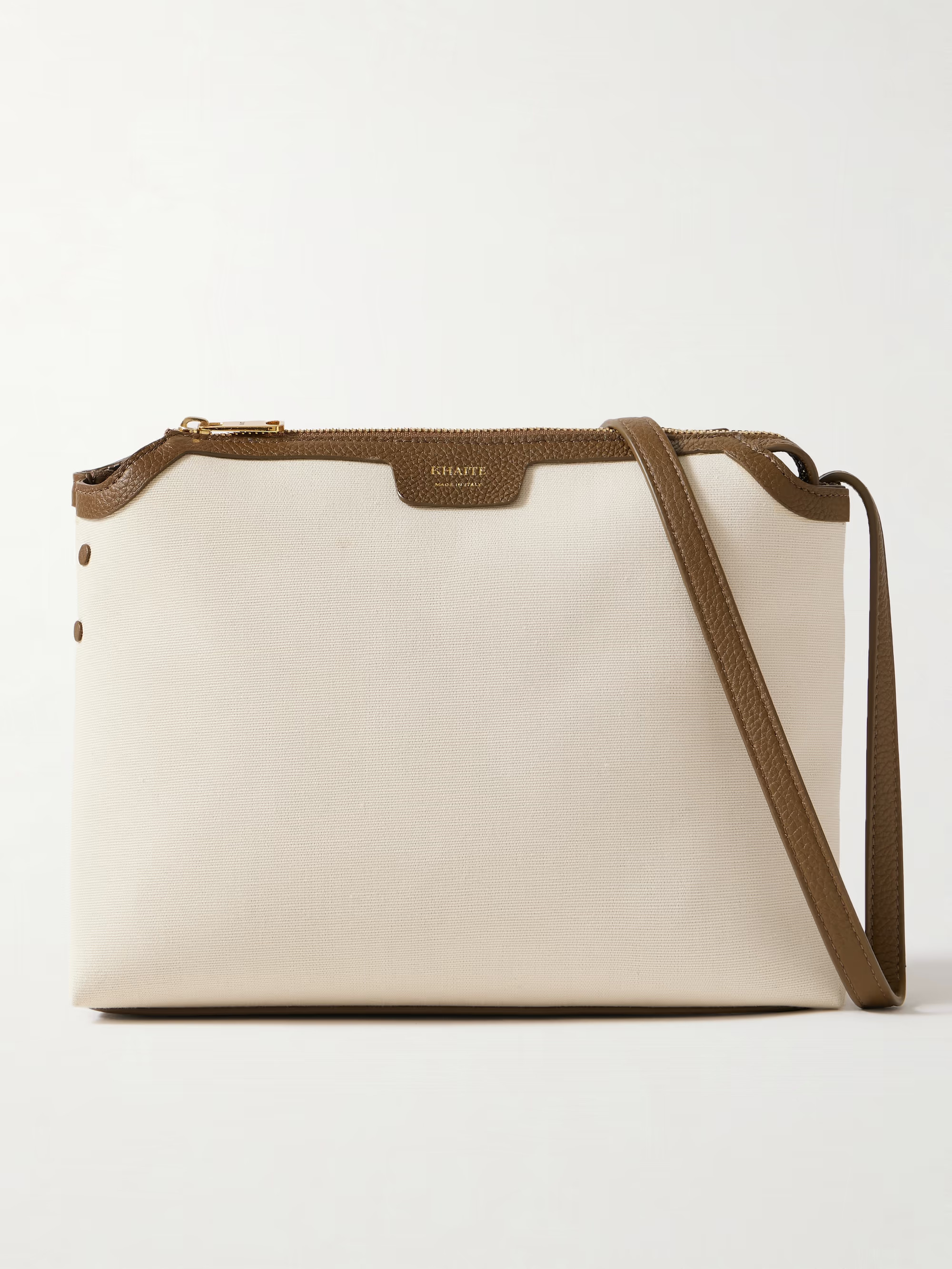 Lina medium textured leather-trimmed canvas shoulder bag | NET-A-PORTER (US)