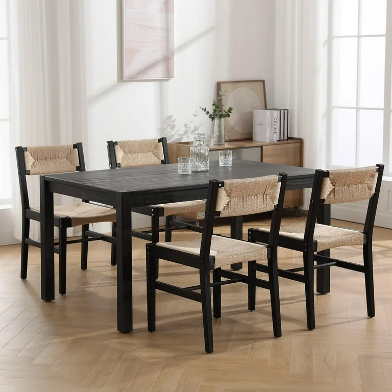 Guyou Farmhouse Mid Century Modern Rattan Woven Wood Cane Seagrass Dining Chairs, Black (Set of 4... | Walmart (US)