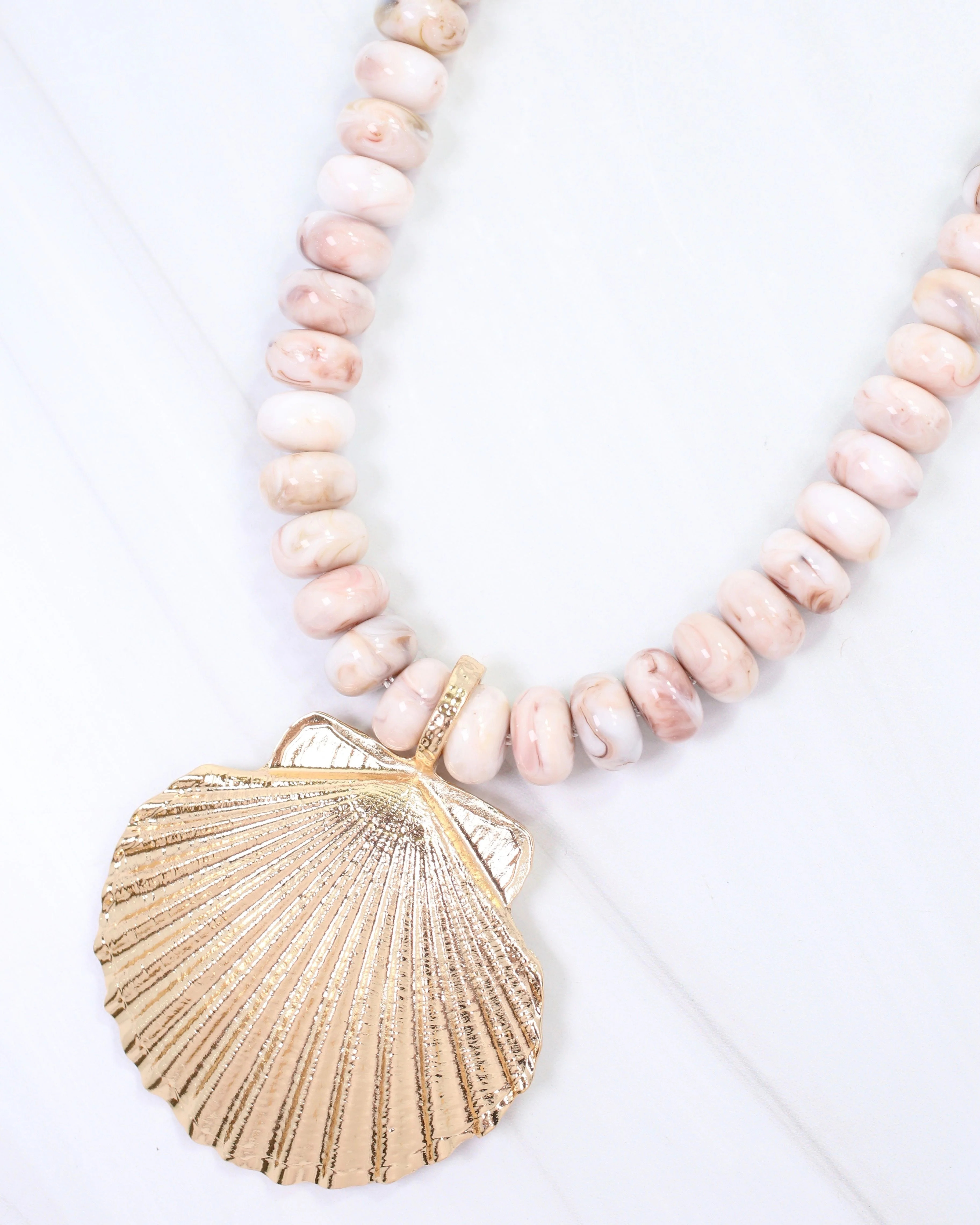 Kai Beaded Shell Necklace Blush | Caroline Hill