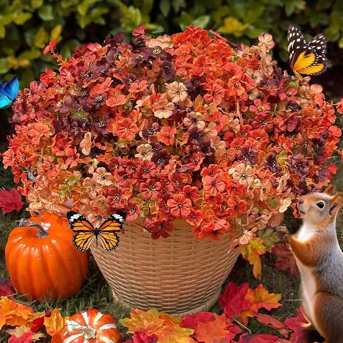 Artificial Mums Outdoor Fake Fall Flowers Decorations for Home,16 Bundles Silk Faux Mum Plants Lo... | Amazon (US)