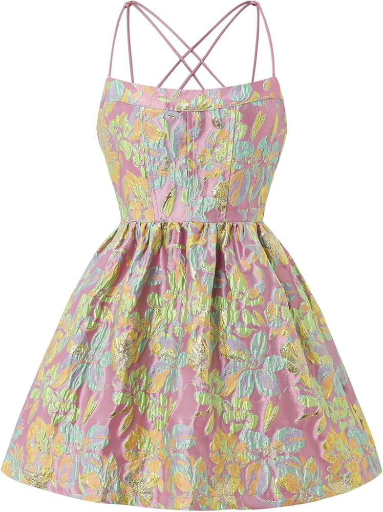 Women's Sleeveless Summer Dresses Floral Spaghetti Strap Backless Mini Dresses | Amazon (US)