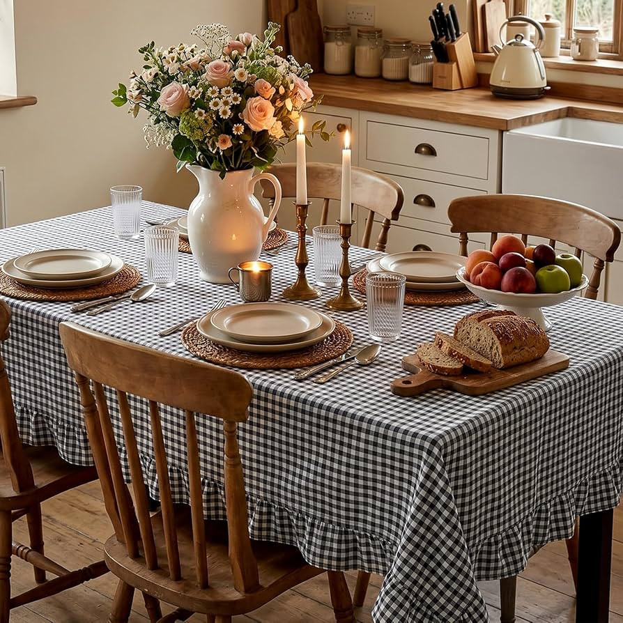 Mindsoft Black Gingham Ruffled Tablecloth, 60 x 84 Inches, Rectangle | Amazon (US)