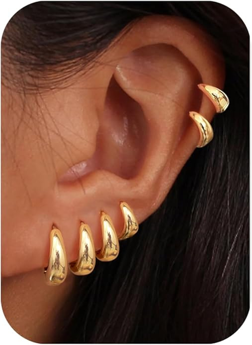 BESTEEL 6Pairs Small Chunky Gold Hoop Earrings for Women 14K Gold Silver Huggie Hoops Earrings Hy... | Amazon (US)