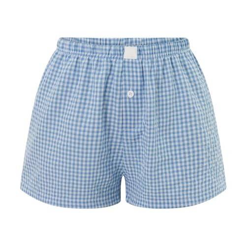 Generic Women Plaid Print Shorts Elastic Low Waist Button Front Lounge Shorts Boxers Y2K Streetwear (Colorful, M), Medium | Amazon (US)