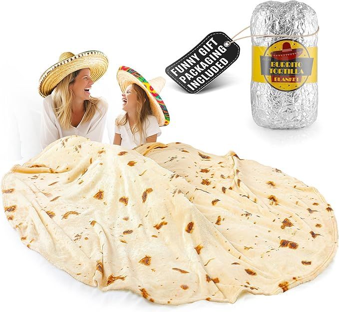 Zulay Giant Double Sided Tortilla Blanket with Burrito Gift Packaging - Novelty Blanket for Adult... | Amazon (US)