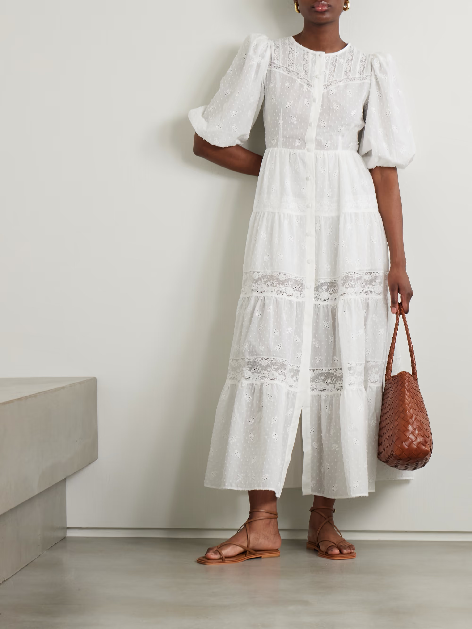 Poppi lace-trimmed tiered broderie anglaise cotton maxi dress | NET-A-PORTER (US)