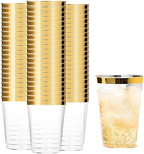 Tebery 100 Pack Gold Plastic Cups Tumblers, 12oz Clear Fancy Disposable Wedding Cups Elegant Part... | Amazon (US)