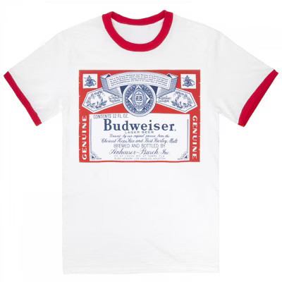 Mens Budweiser White Ringer Tee Shirt - Medium | Target