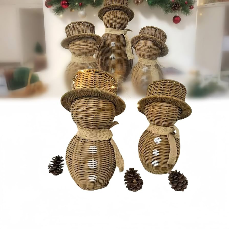 Snowman Decor, 17 inch Rustic Rattan Snowman Statue for Farmhouse Christmas Decorations, Indoor O... | Amazon (US)