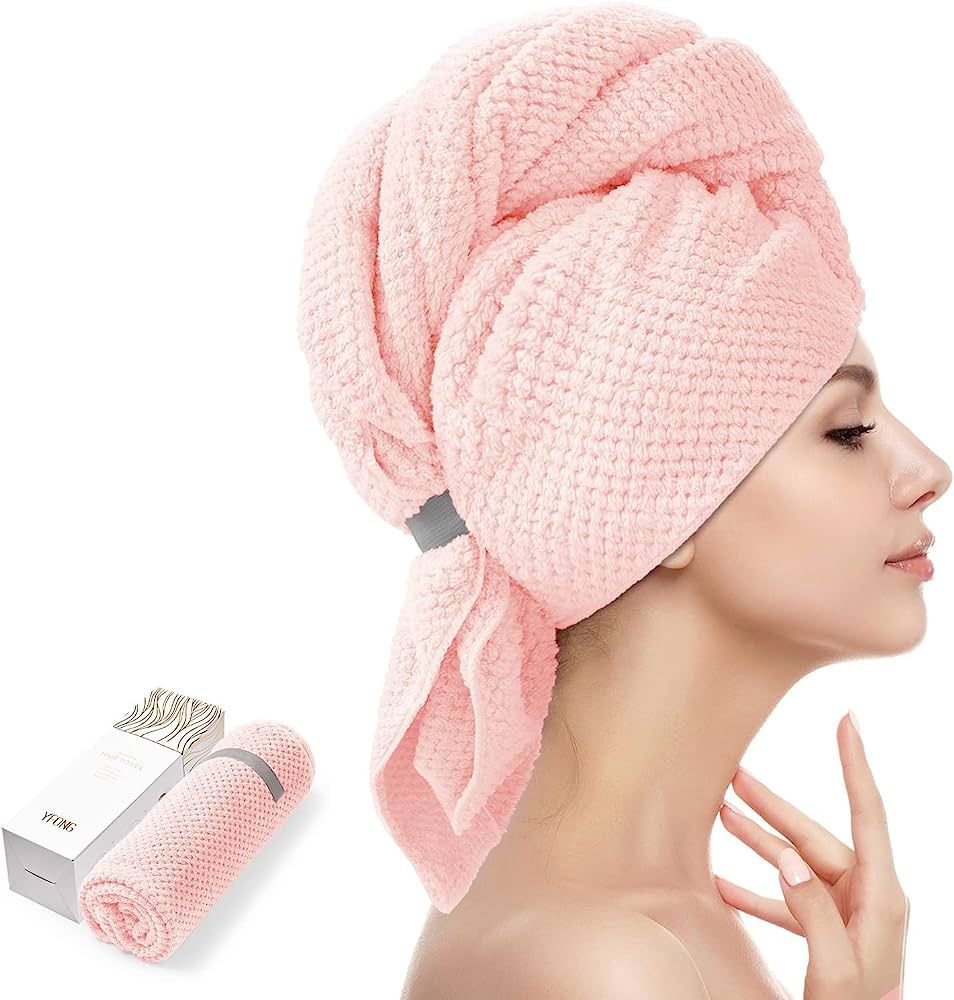 YFONG Large Microfiber Hair Towel Wrap for Women, Soft Hair Drying Towel with Elastic Band, Fast ... | Amazon (US)