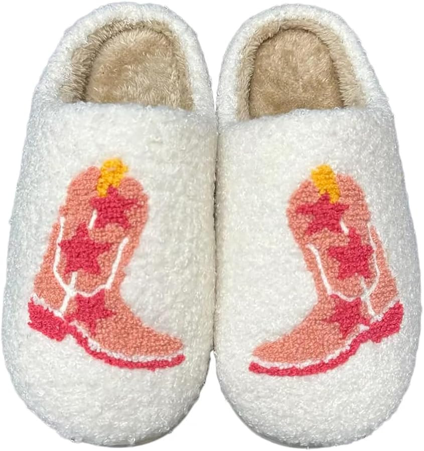 Women Retro Cowgirl Cowboy Boots Slippers Plush Embroidered Cowgirl Hat Slippers Winter Cozy Warm... | Amazon (US)