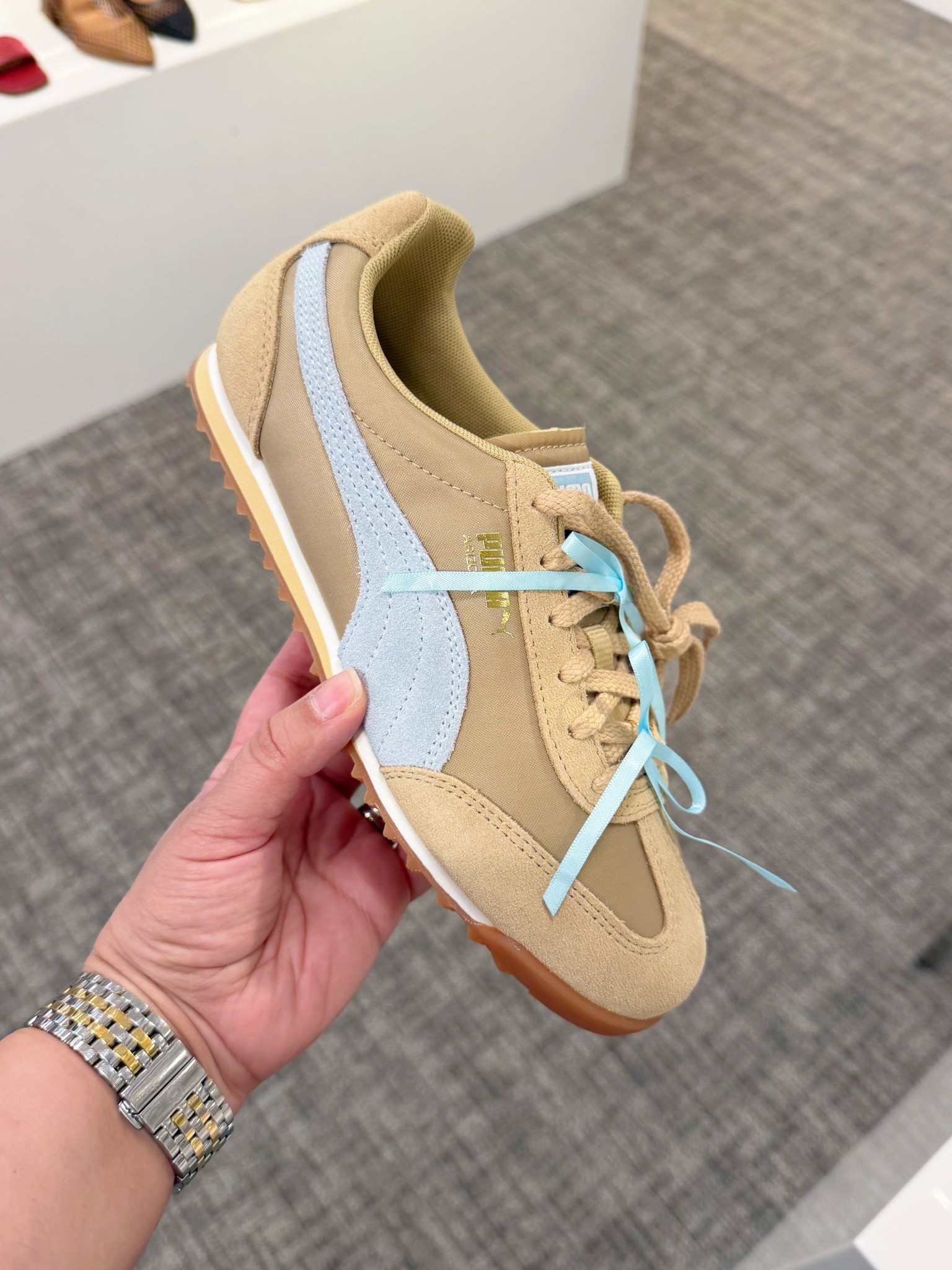 Aren’t these new Puma sneakers with these little blue bows so cute?! Love the neutral colors, low profile and cute little details. They come with light blue laces too! True to size. 

#LTKActive #LTKOver40 #LTKTravel