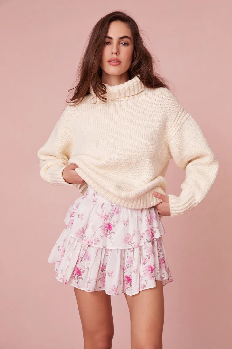 Ruffle Mini Floral Pink Skirt | LOVESHACKFANCY