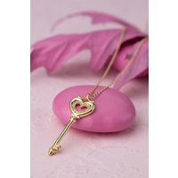 Solid Gold Heart Key Pendant Necklace, Elegant Symbolic Jewelry, Available in 10K 14K 18K Gold, Meaningful Gift For Women | Etsy (US)