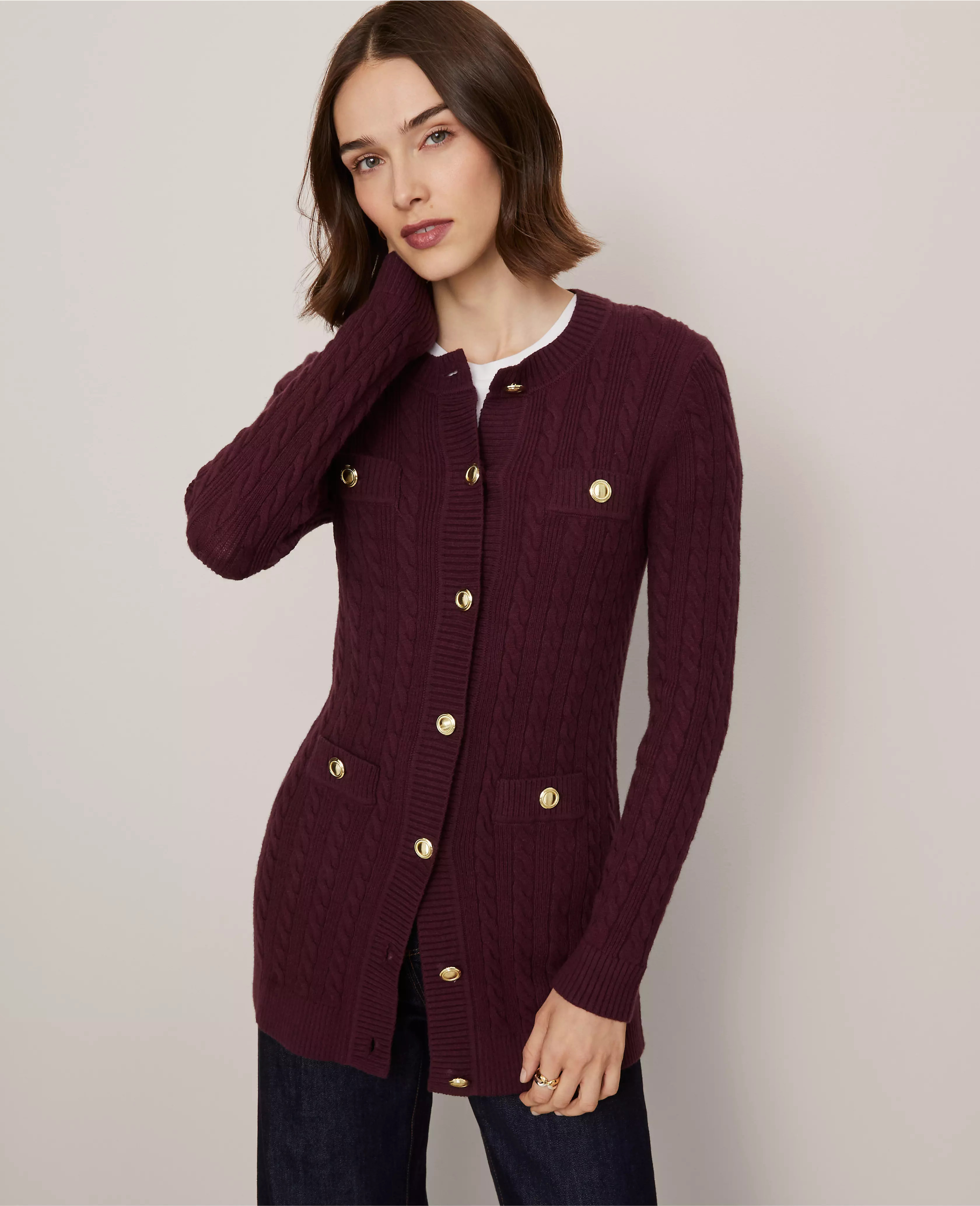 Petite Long Cable Cardigan | Ann Taylor