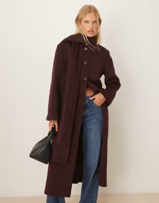 Pretty Lavish scarf neck overcoat in burgundy | ASOS | ASOS (Global)