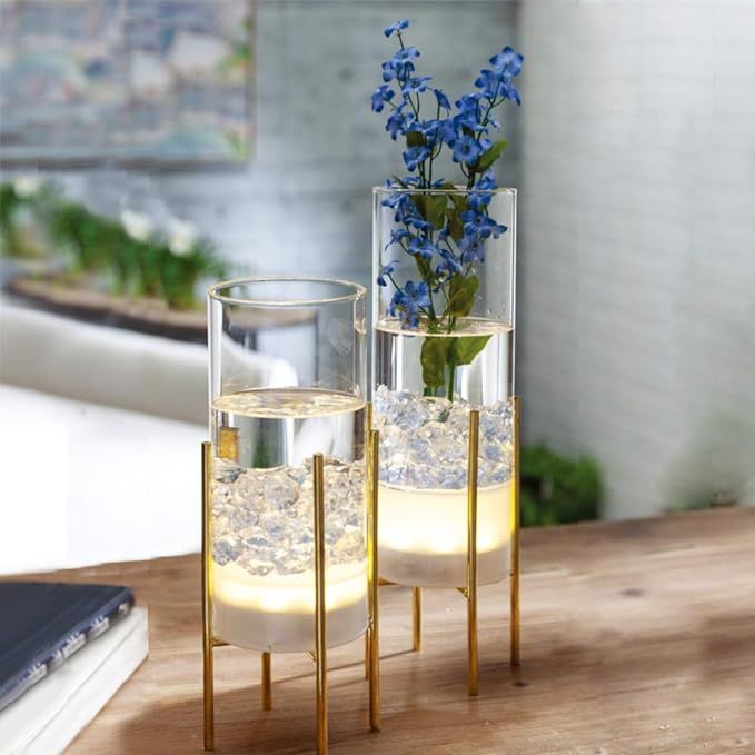 Flower Vase for Decor, Glass Table Vase Set, Clear Vase with Gold Stand, Modern Decorative with T... | Amazon (US)