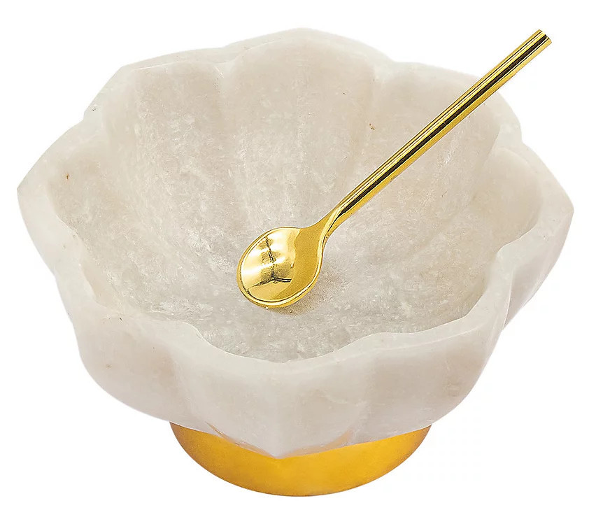Godinger 4"" Marble Spice Dish with Goldtone Spo on | QVC