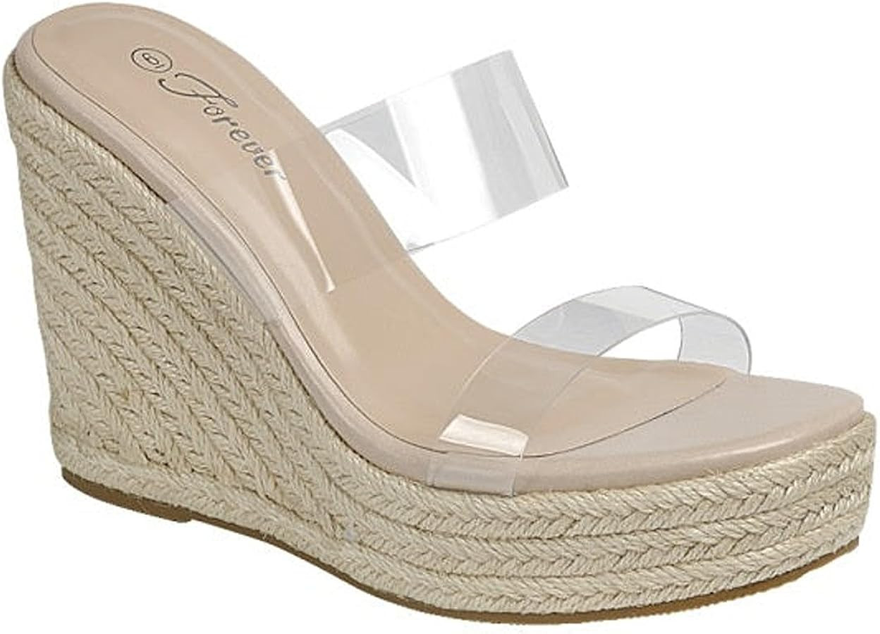 Forever Link Women Espadrille Platform Wedge Sandals Slide Open Toe Clear High Heel Sandals, 6 | Amazon (US)