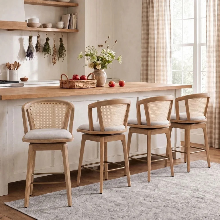Dayalane 26" Modern Farmhouse Swivel Bar Stools Set of 4, Linen Upholstered Counter Height Barsto... | Walmart (US)