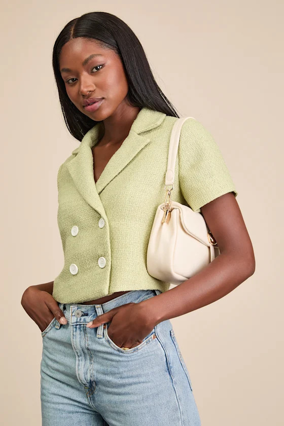 Cassiana Lime Green Double-Breasted Short Sleeve Blazer | Lulus
