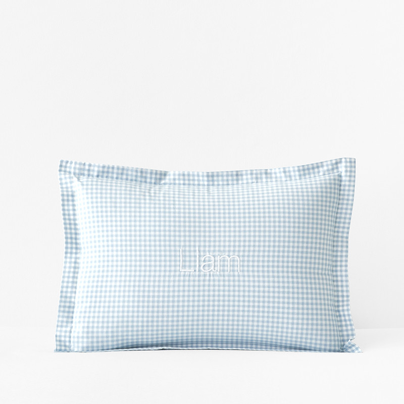 Ditsy Gingham Classic Cool Organic Cotton Percale Sham - Blue, Toddler | The Company Store