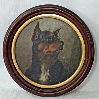 * Doberman Pinscher DOG portrait Canine painting o/c Victorian 1800s antique 12" | eBay US