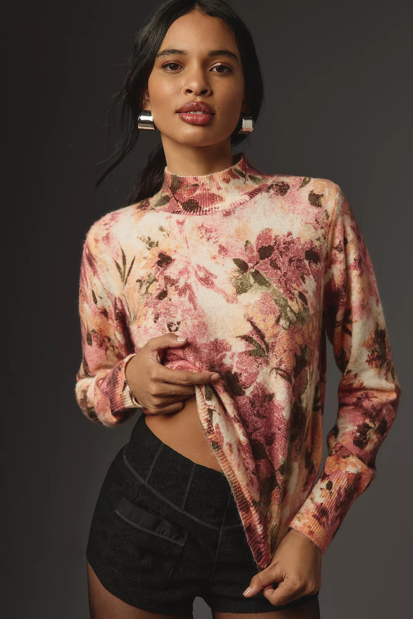 Kachel Mock-Neck Floral Open-Back Sweater | Anthropologie (US)