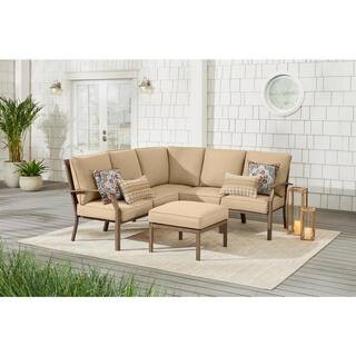 Hampton Bay Geneva 6-Piece Brown Wicker Outdoor Patio Sectional Sofa Seating Set with Ottoman and... | The Home Depot