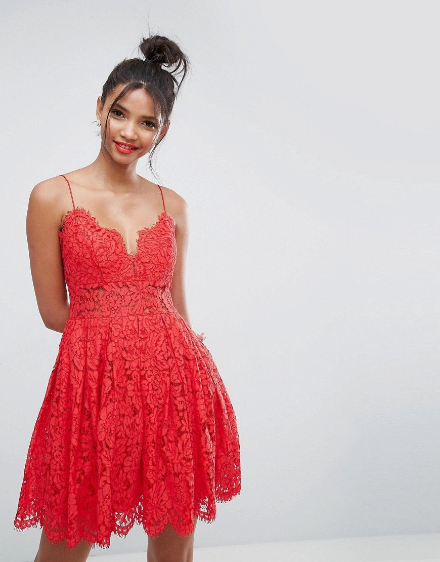 ASOS Lace Cami Mini Prom Dress - Red | ASOS US