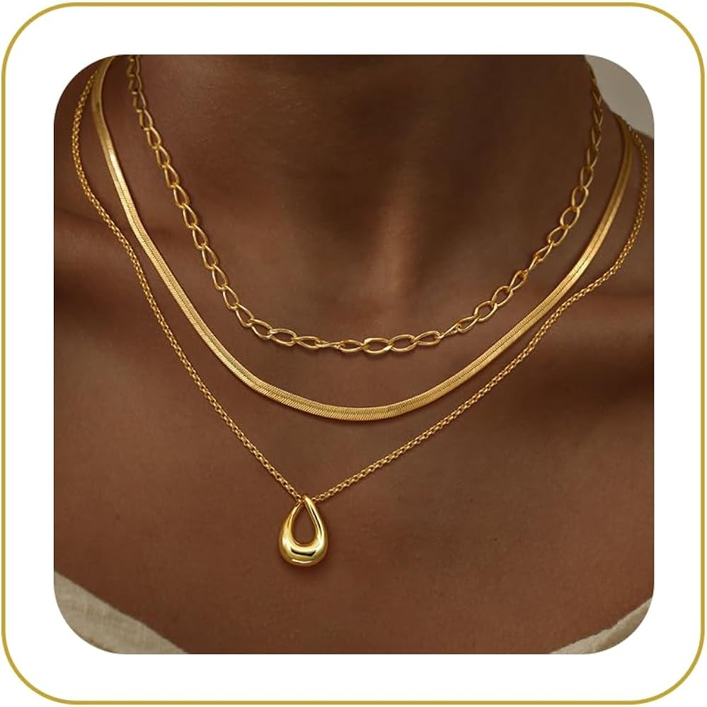 NECOCY Layered Gold Necklaces for Women, Trendy 14k Gold/Silver Plated Pendant Necklace Stack Sim... | Amazon (US)