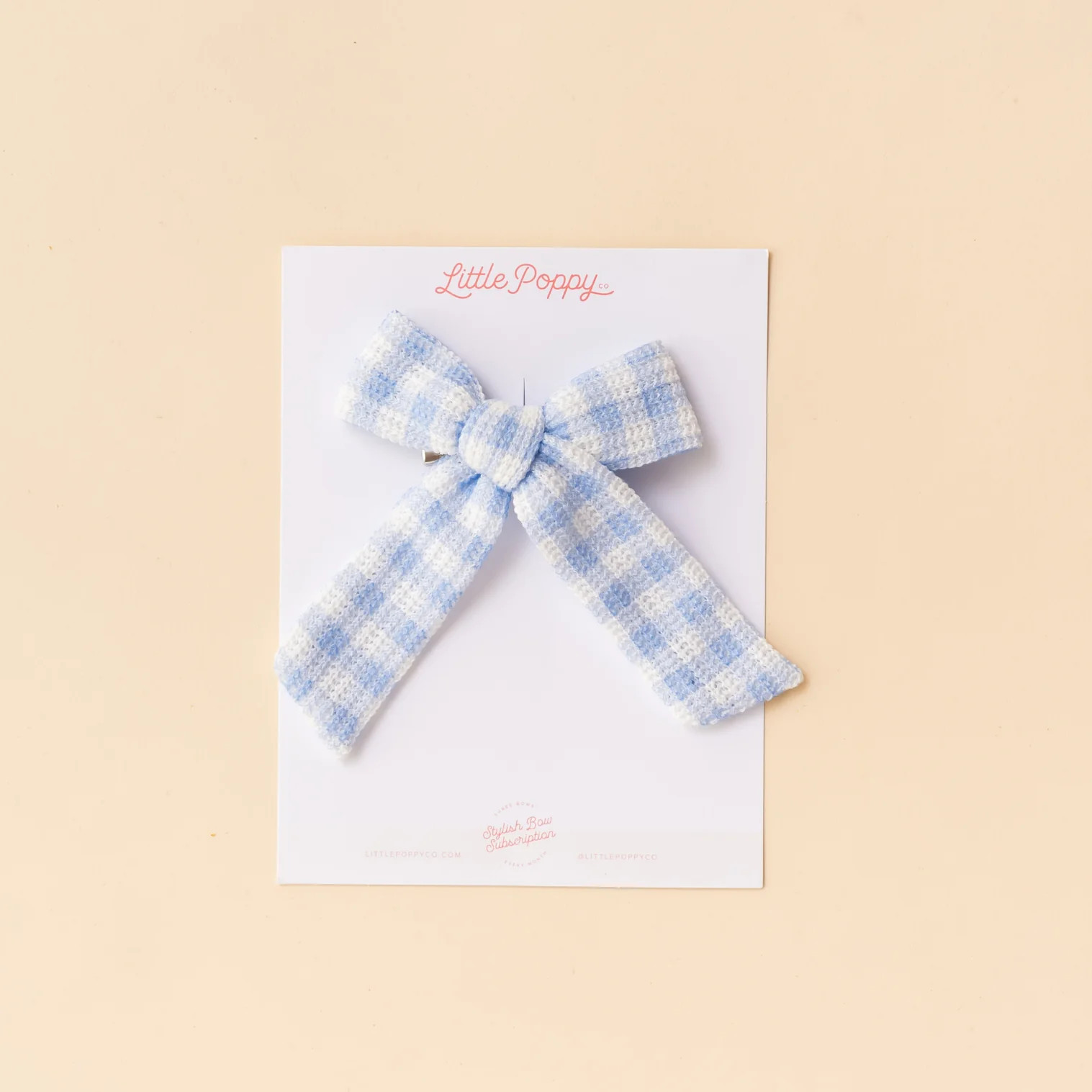 Blue Gingham Knit Bow for Girls, Spring Bow, Summer Bow | Little Poppy Co