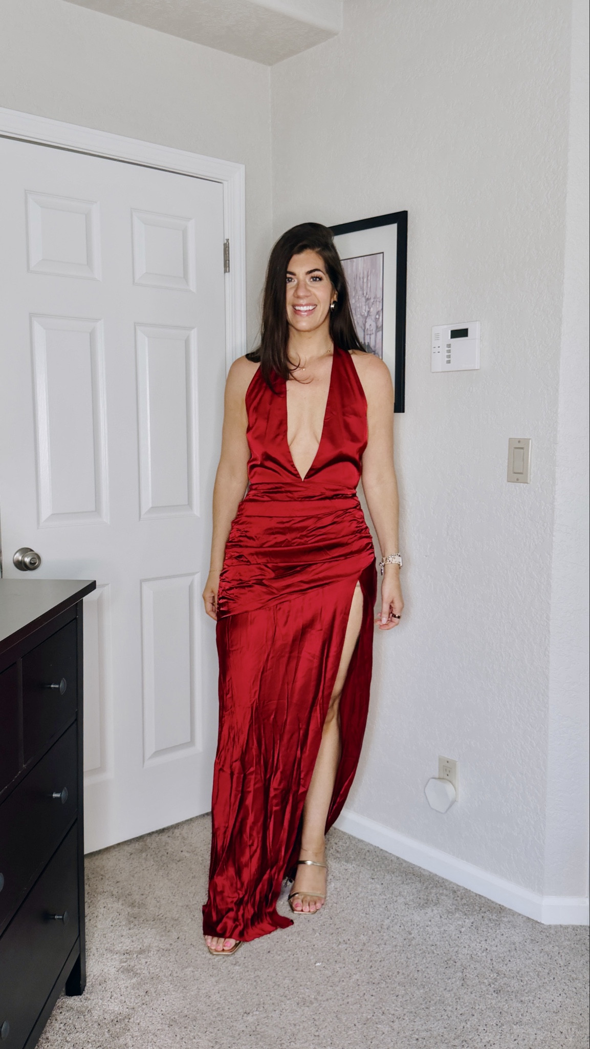 In a large halter satin dress 

#LTKTall #LTKMidsize #LTKWedding