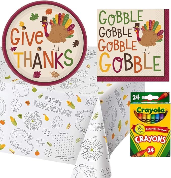 Thanksgiving Kids Table Coloring and Activity Party Supplies | Bundle Includes Paper Plates and N... | Amazon (US)