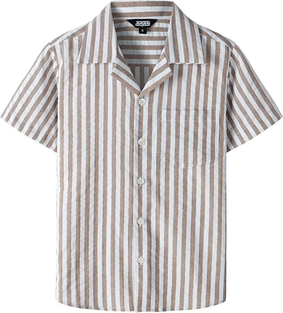 JOGAL Big Boys Cuban Collar Button Down Shirt Short Sleeve Casual Hawaiian Shirt Summer Beach Str... | Amazon (US)
